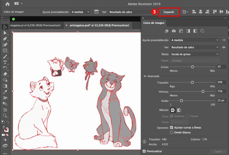 Expandir calco de imagen Illustrator