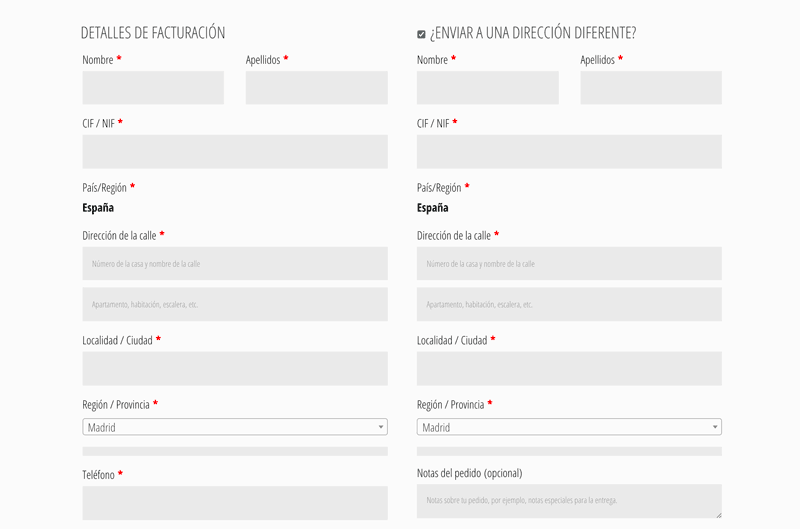 Formulario Checkout con facturación y pago