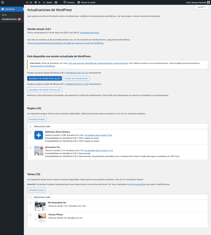 Escritorio mantenimiento y actualizaciones WordPress