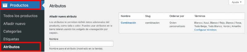 Atributos y términos en WooCommerce