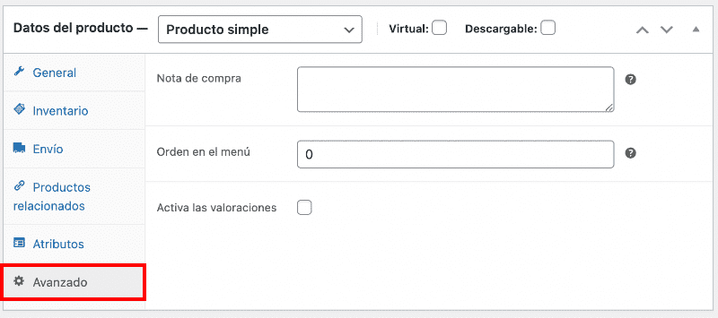 Ajustes avanzados de producto en WooCommerce