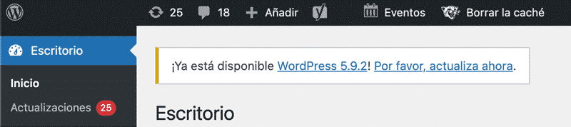 Actualización disponible de WordPress