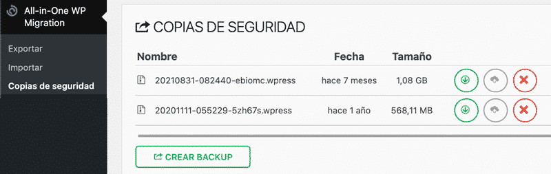 Copias de seguridad mantenimento WordPress con All in One WP Migration