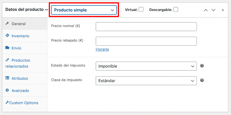 Producto simple en WooCommerce