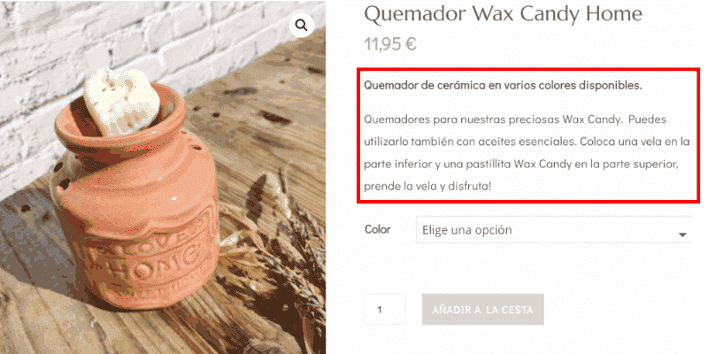 Descripción corta del producto WooCommerce