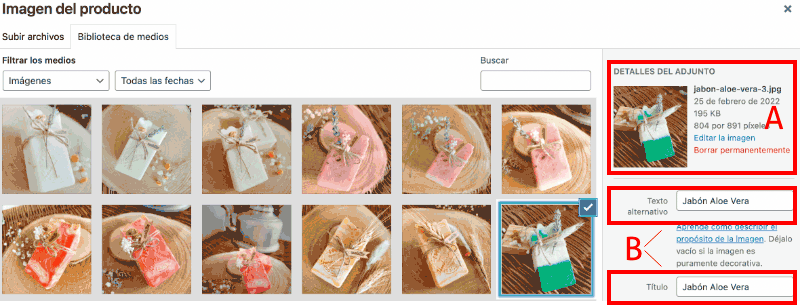 Detalles subida de imagen WordPress