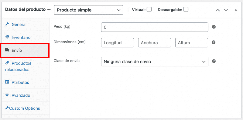 Opciones de envío en WooCommerce