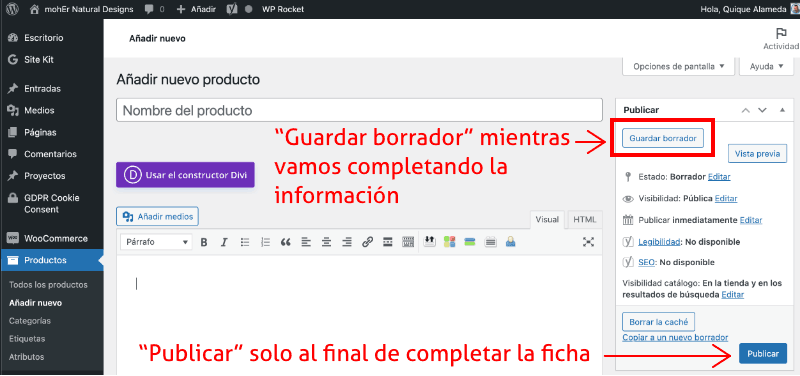 Guardar borrador WooCommerce