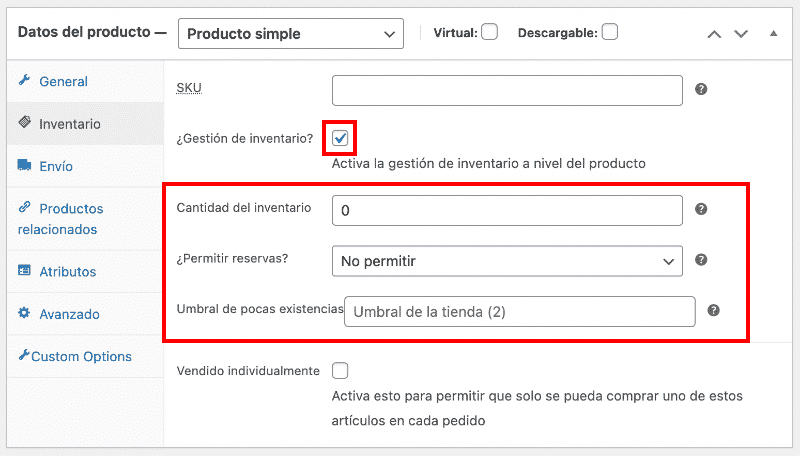 Gestión de inventario WooCommerce