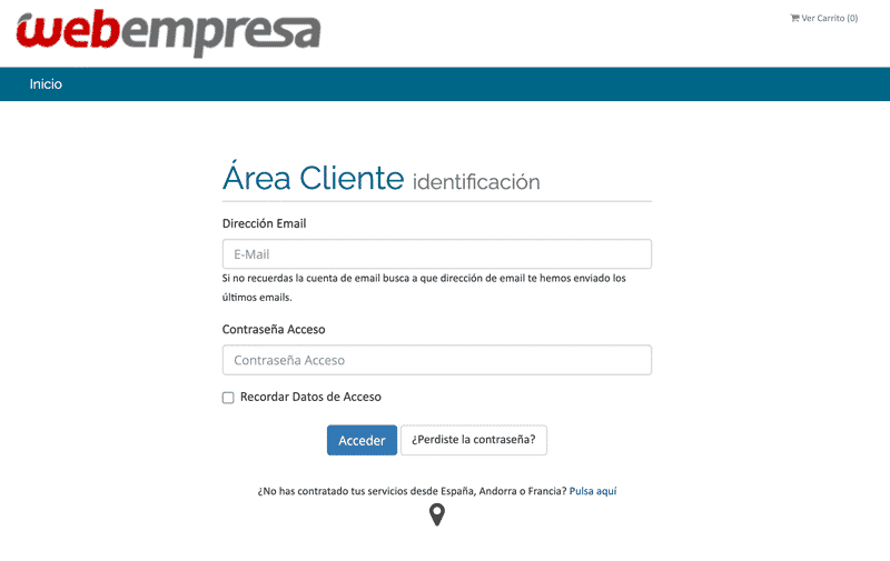 Login área clientes Webempresa