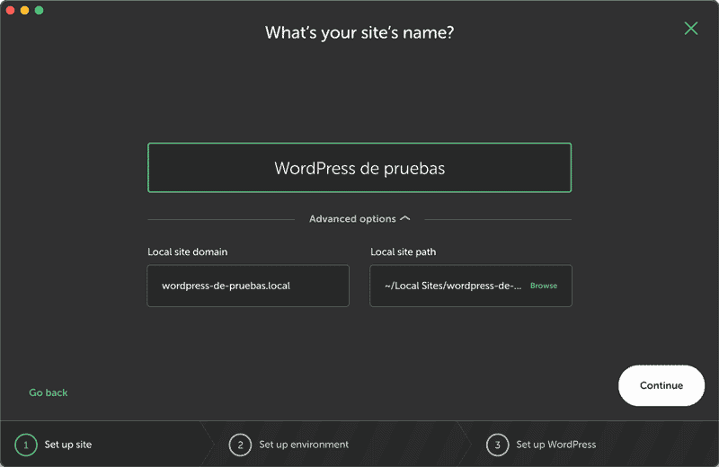 Nombre del sitio WordPres Local