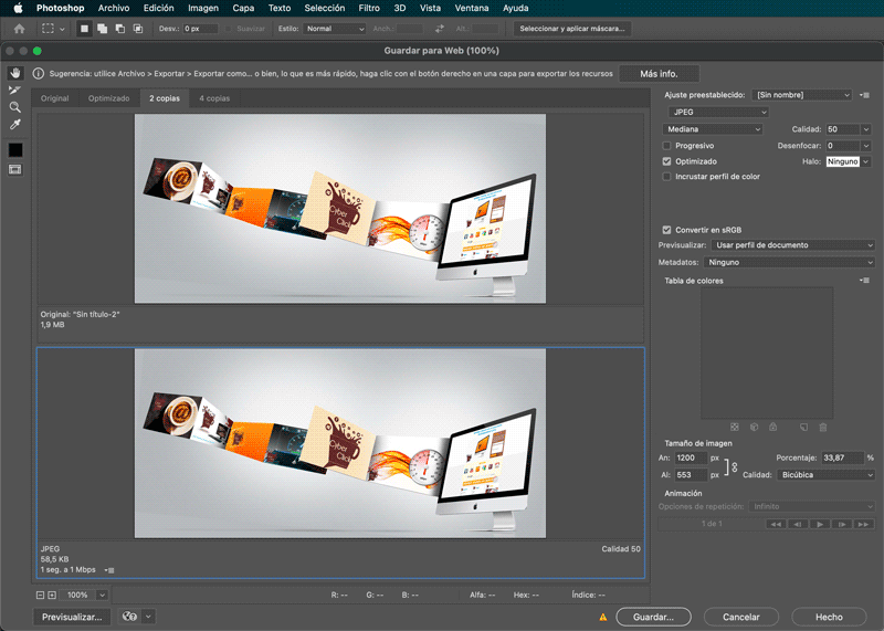 Guardar optimizado para web en Photoshop