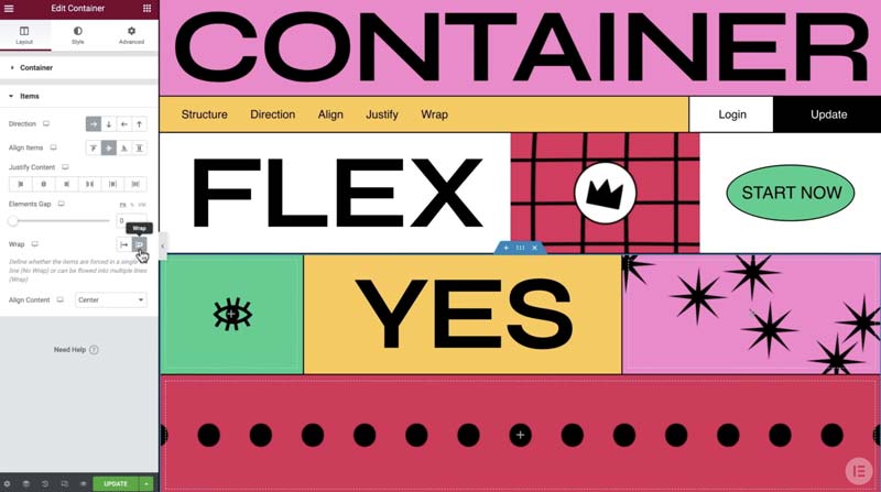 Flex Container Elementor - tendencias diseño web 2023 -