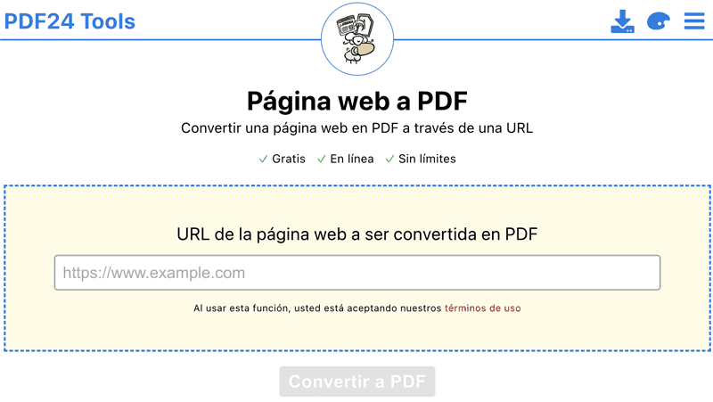PDF 24 Tools -convertir página web a PDF-