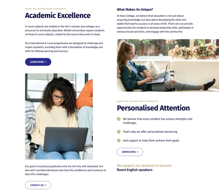 Detalle de interfaz del proyecto web Alary College