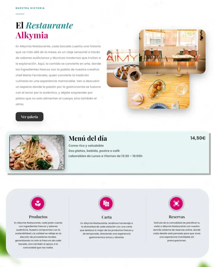 Detalle de interfaz del proyecto web Alkymia Restaurante