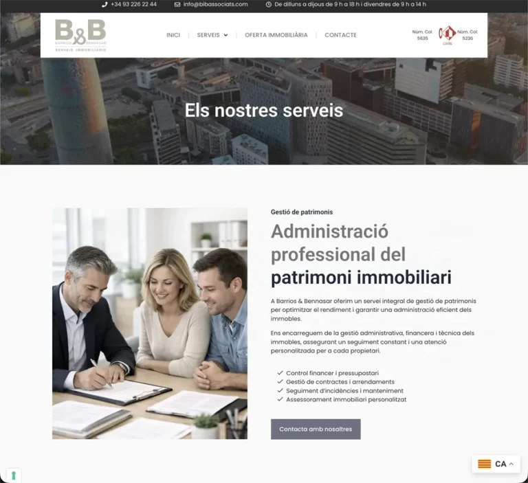 Detalle de interfaz del proyecto web BIB Associats
