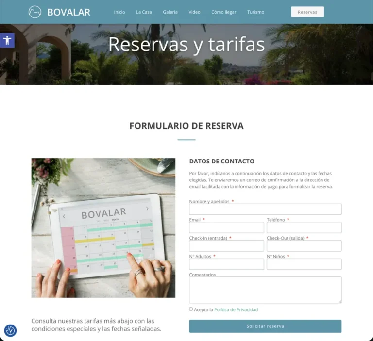 Detalle de interfaz del proyecto web Bovalar