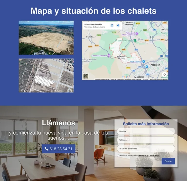 Detalle de interfaz del proyecto web Larvin Chalets Villaviciosa