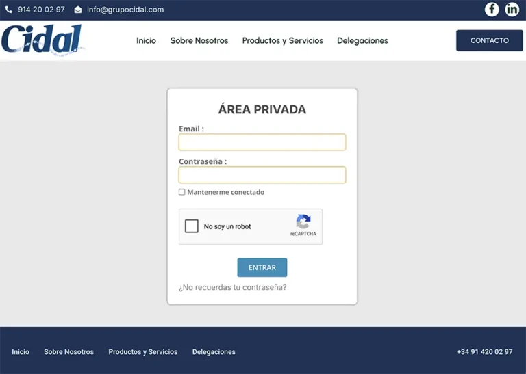 Detalle de interfaz del proyecto web Cidal intranet