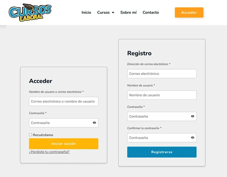 Detalle de interfaz del proyecto web Cursos Laborales
