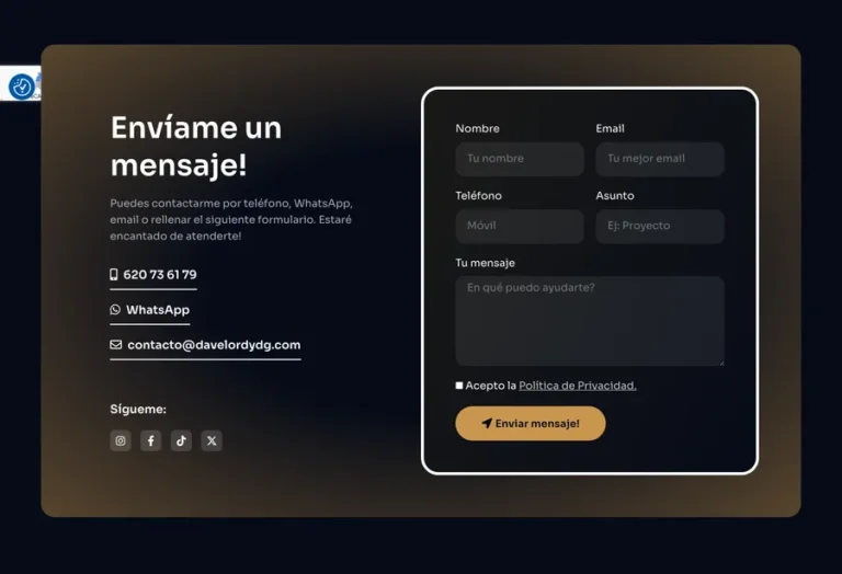 Detalle de interfaz del proyecto web DavelordyDG