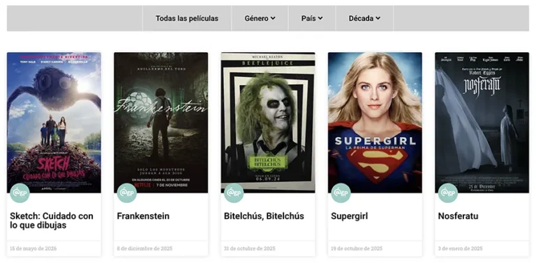 Detalle de interfaz del proyecto web El Fancine