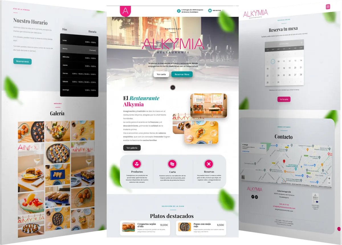 Pantallas del proyecto del proyecto web Alkymia Restaurante