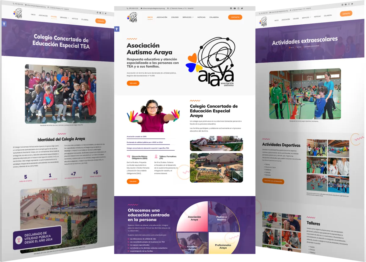 Pantallas del proyecto del proyecto web Asociación Autismo Araya