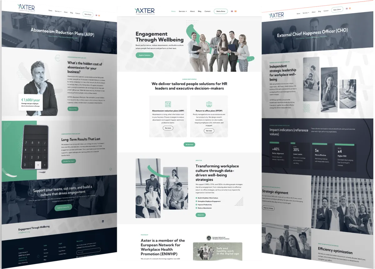Pantallas del proyecto del proyecto web Axter