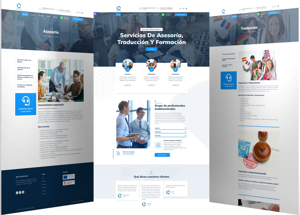 Pantallas del proyecto del proyecto web Baya Trade Services