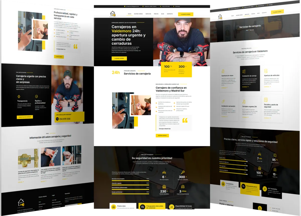 Pantallas del proyecto del proyecto web Cerrajero Madrid Sur