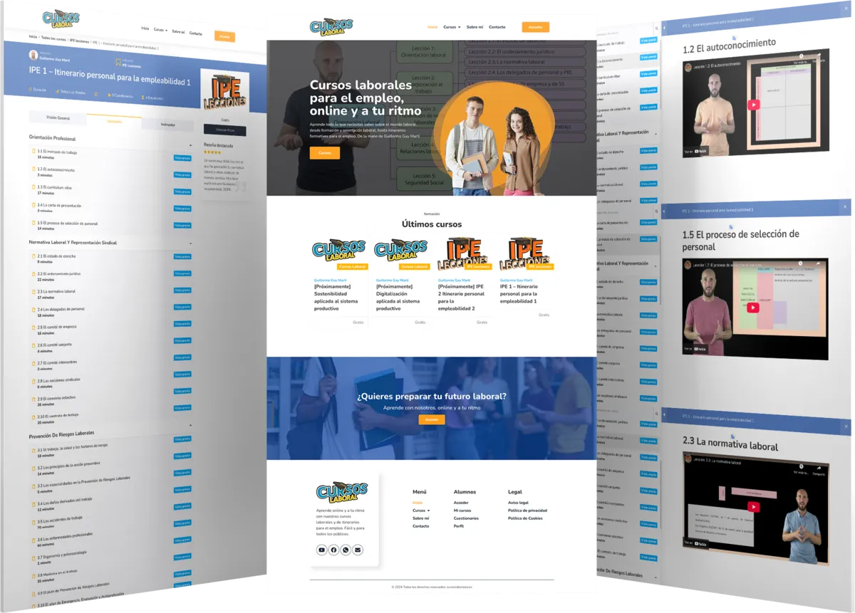 Pantallas del proyecto del proyecto web Cursos Laborales