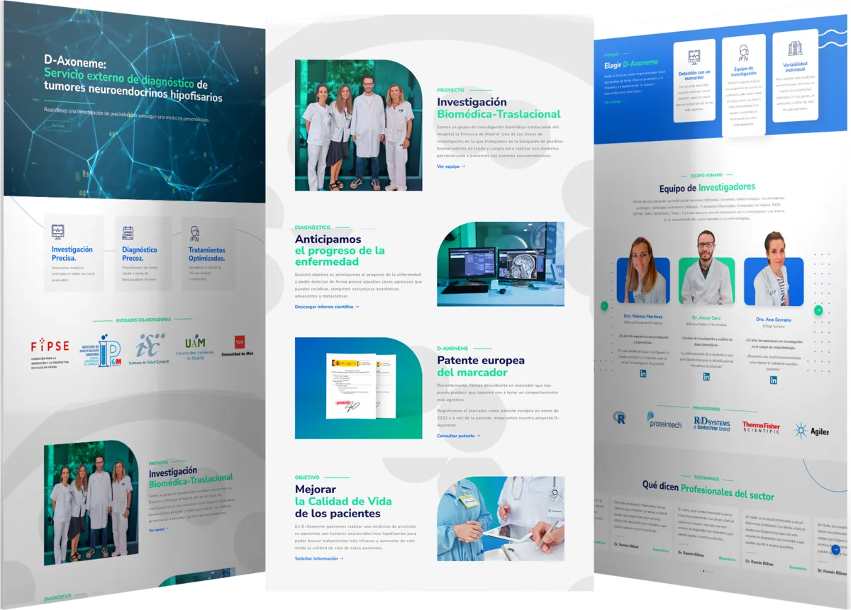 Pantallas del proyecto del proyecto web D-Axoneme