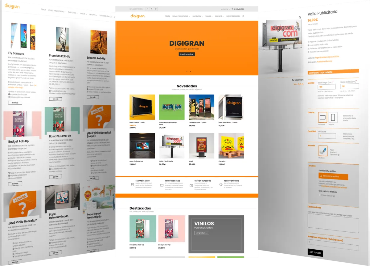 Pantallas del proyecto del proyecto web Digigran