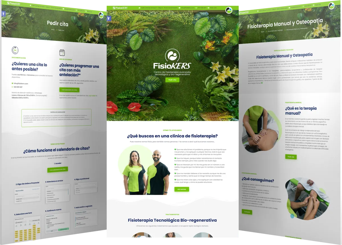Pantallas del proyecto del proyecto web Fisiokers Fisioterapia