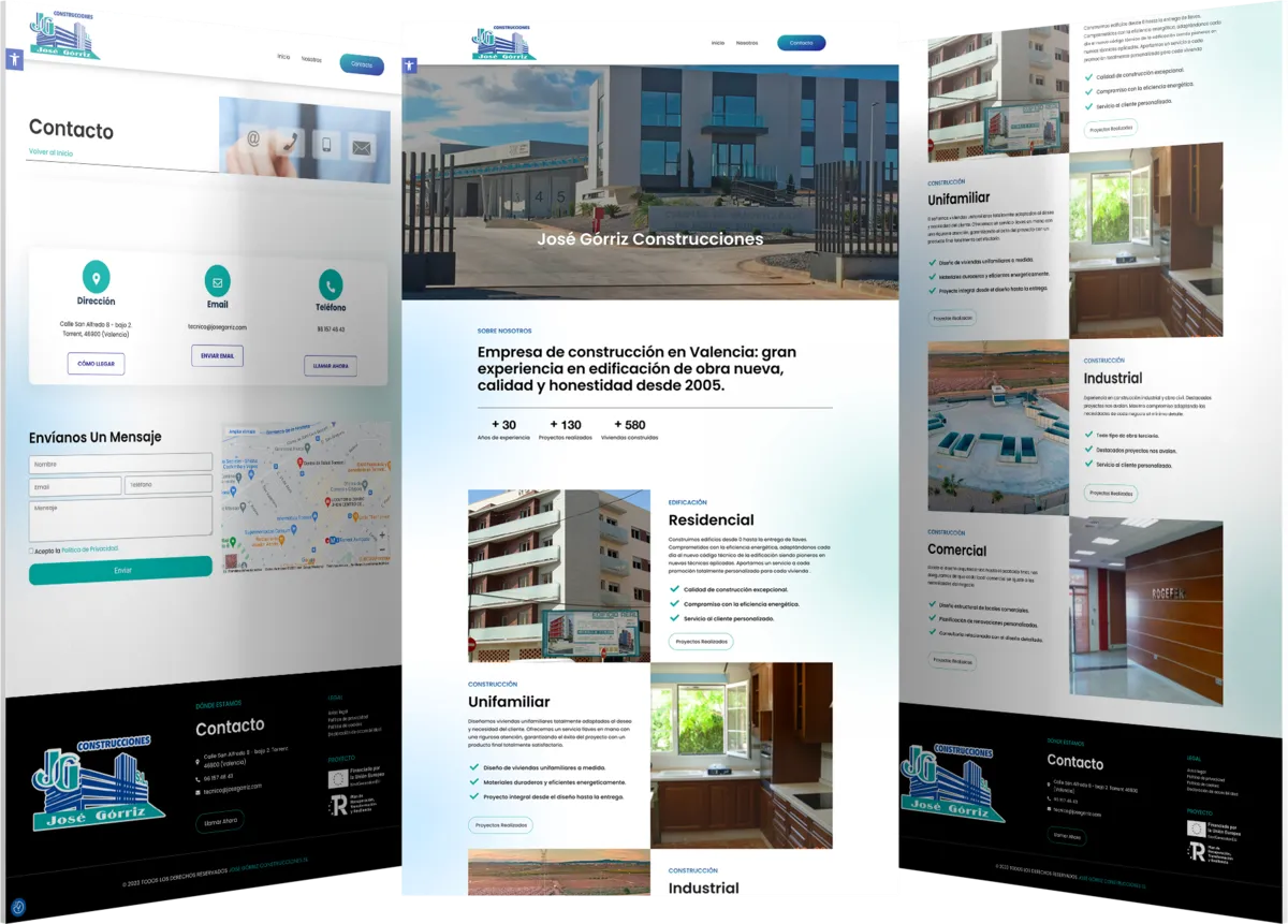 Pantallas del proyecto del proyecto web José Górriz Construcciones