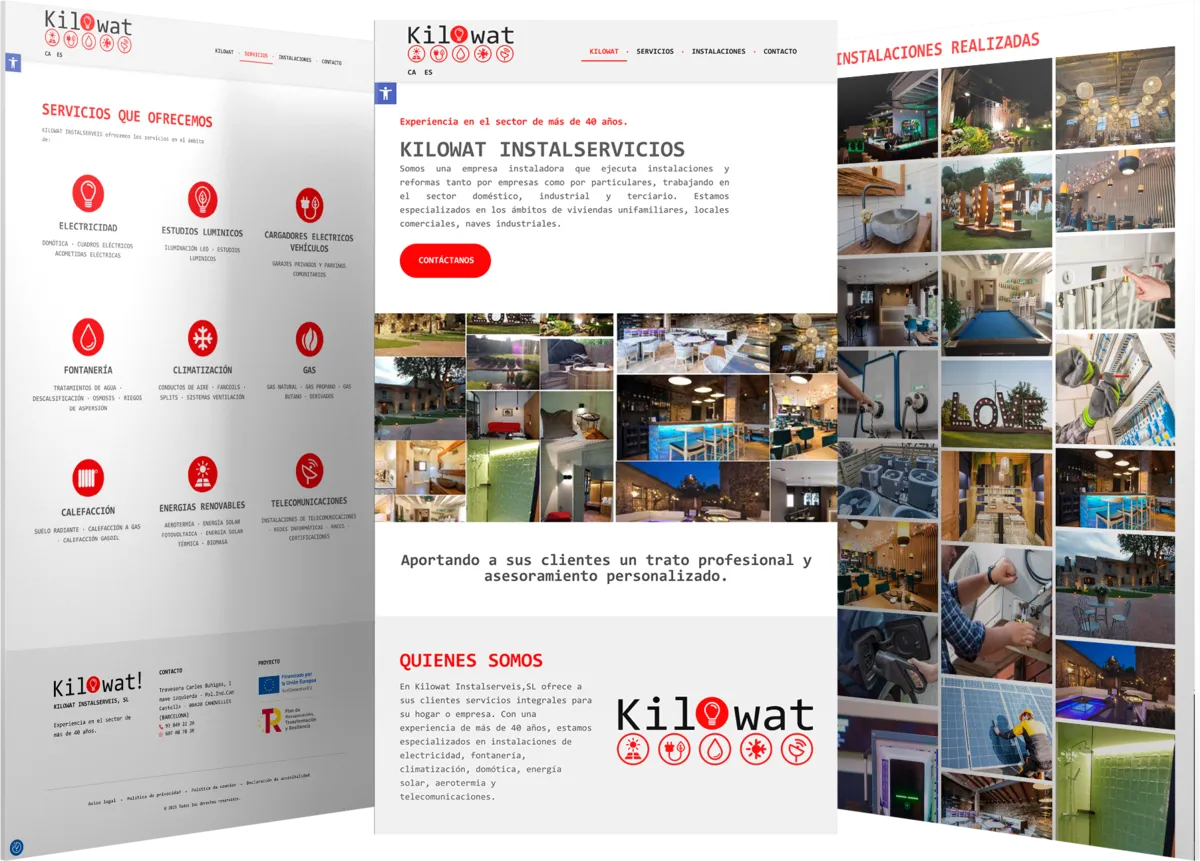 Pantallas del proyecto del proyecto web Kilowat Instalserveis