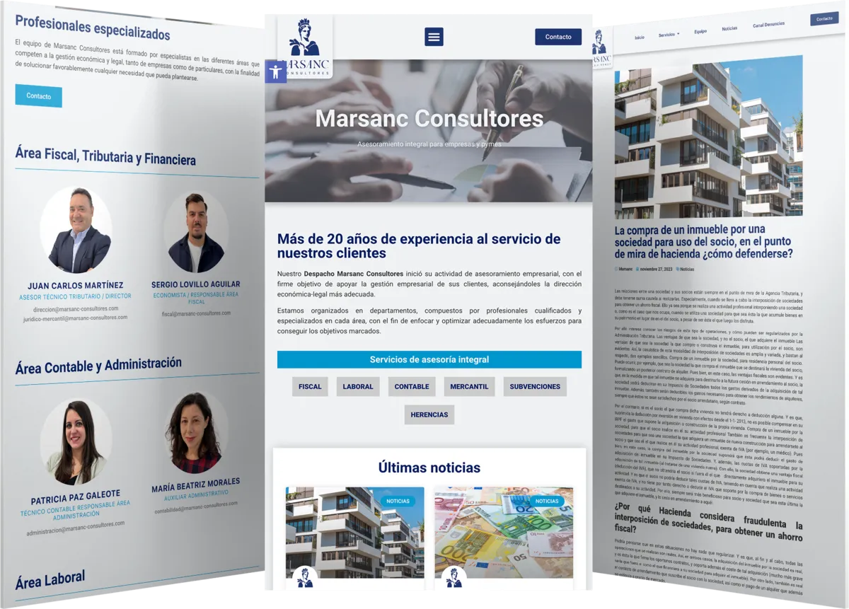 Pantallas del proyecto del proyecto web Marsanc Consultores