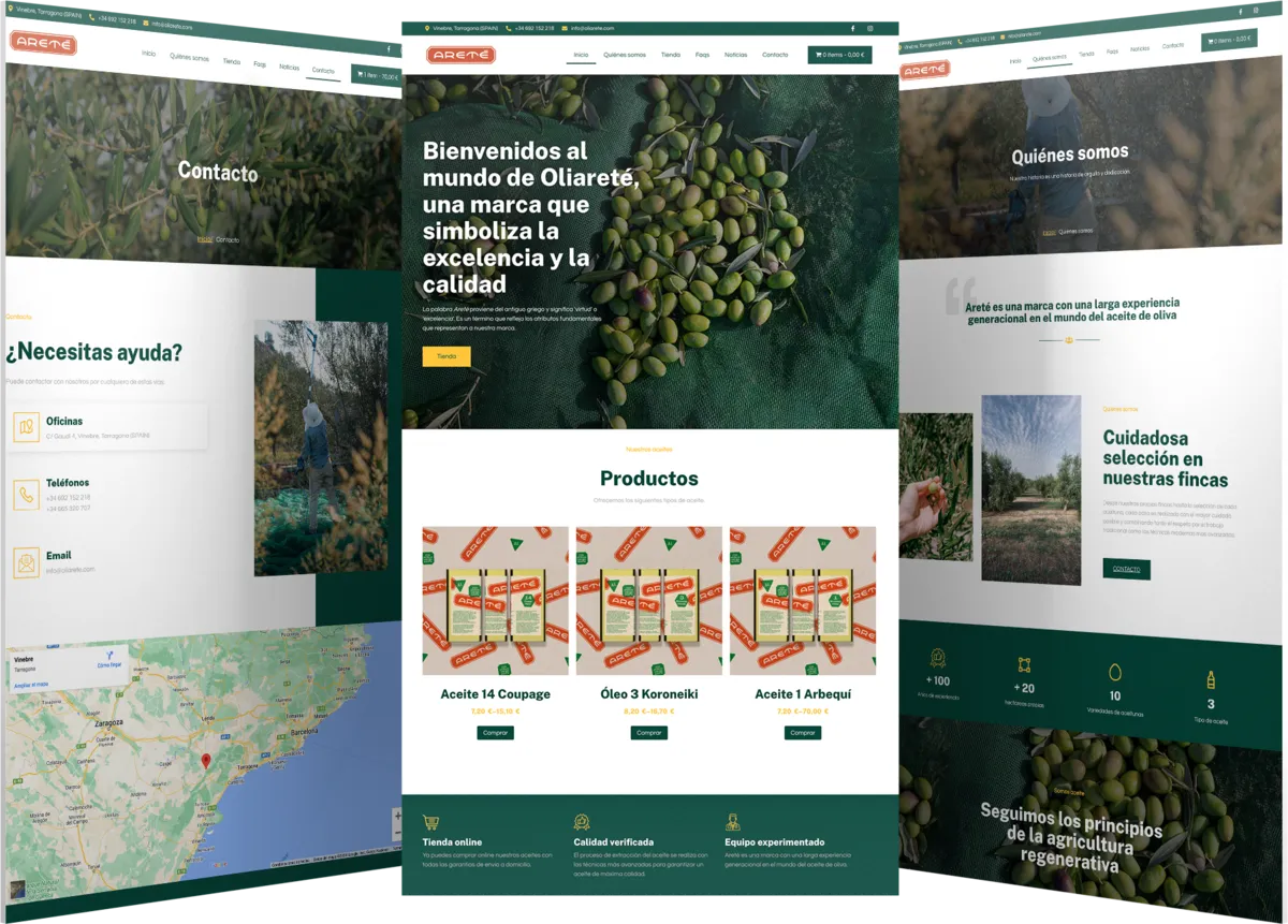 Pantallas del proyecto del proyecto web Oli Areté