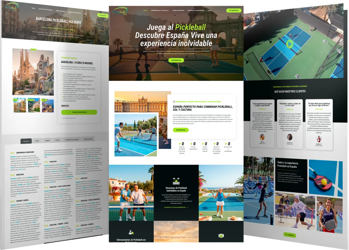 Pantallas del proyecto web Pickleball Holidays Spain