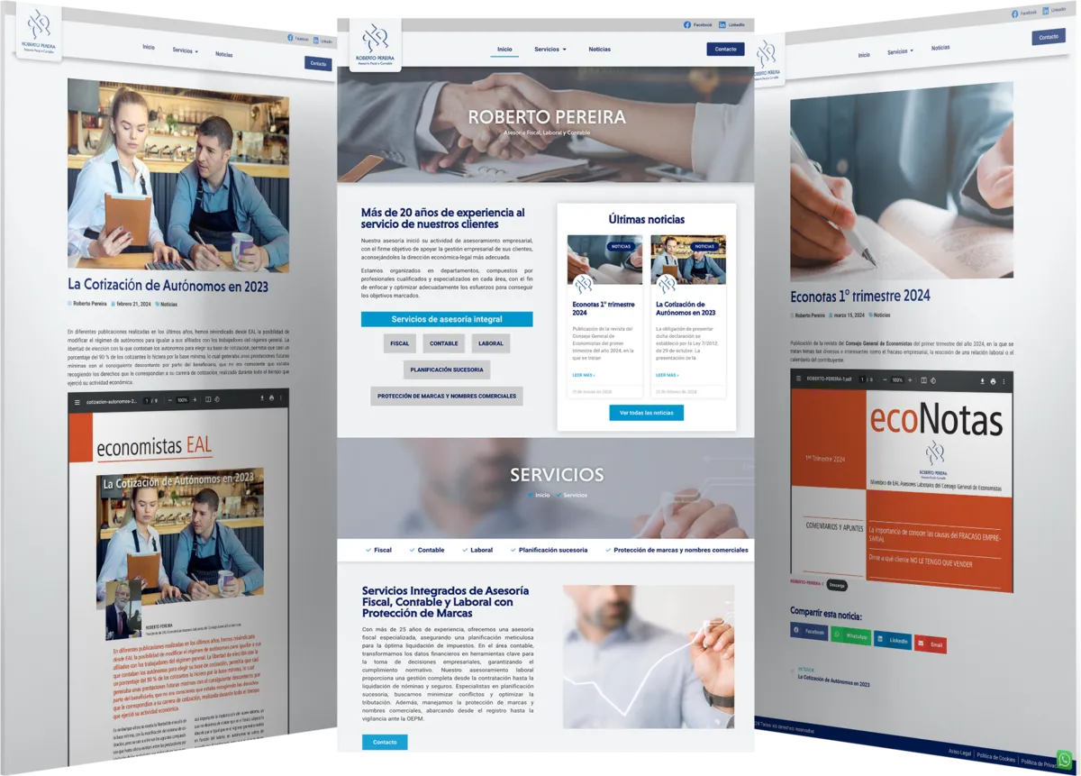 Pantallas del proyecto del proyecto web Roberto Pereira