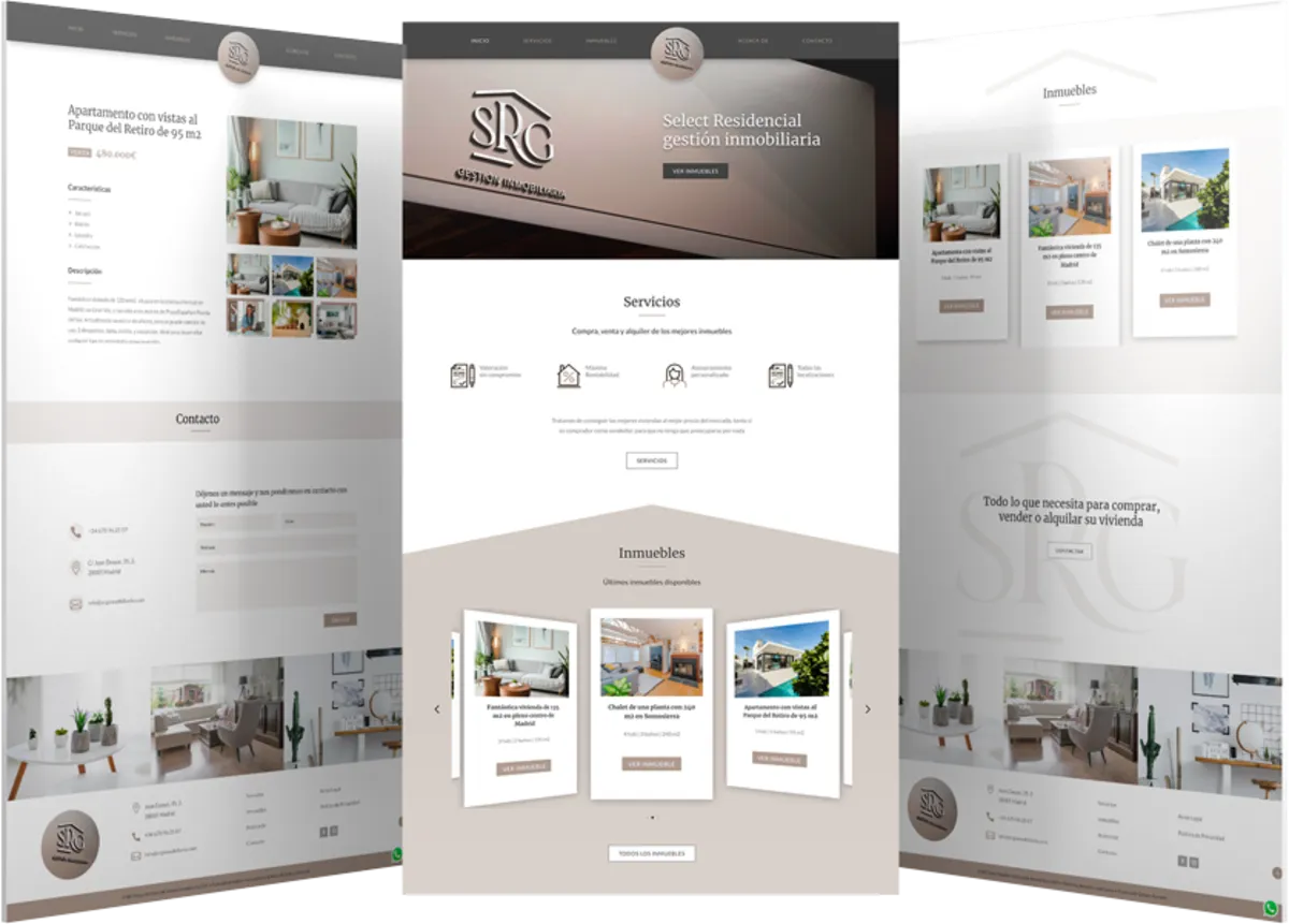 Pantallas del proyecto del proyecto web SRG inmobiliaria
