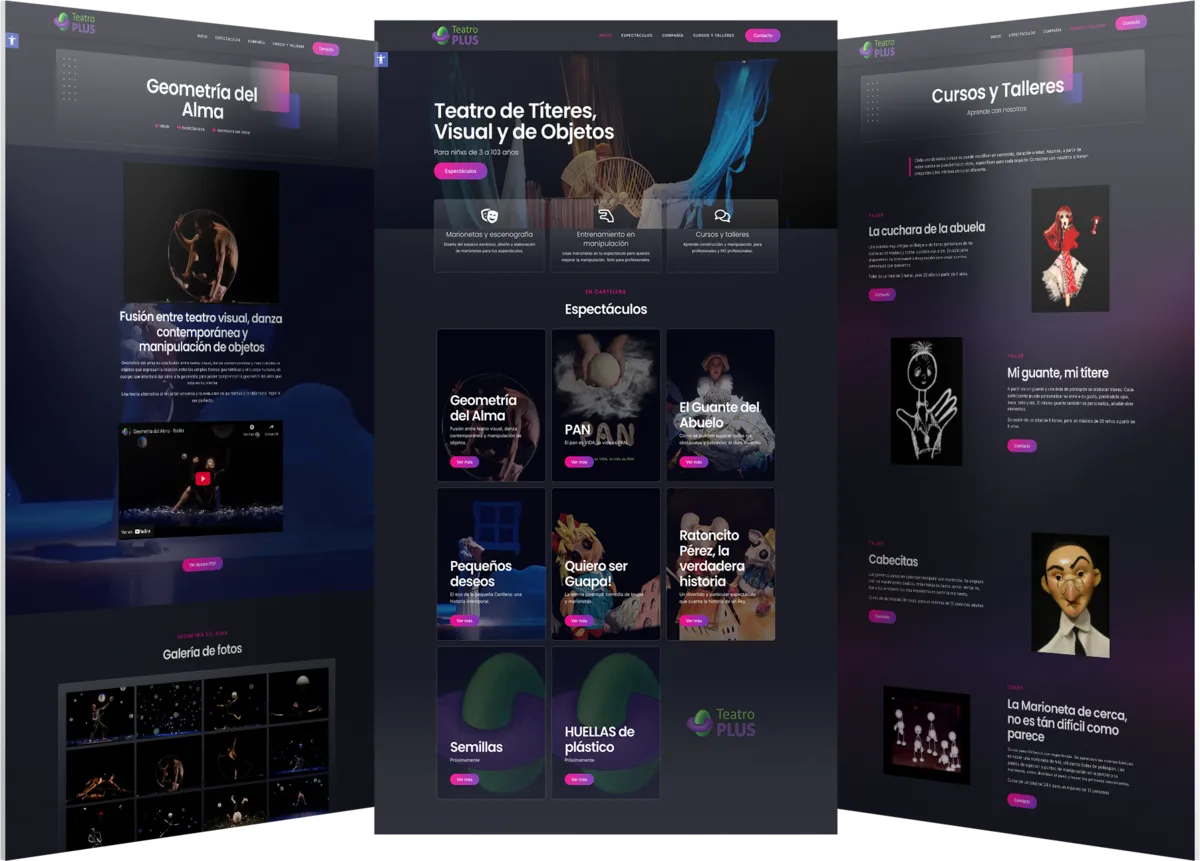 Pantallas del proyecto del proyecto web Teatro PLUS