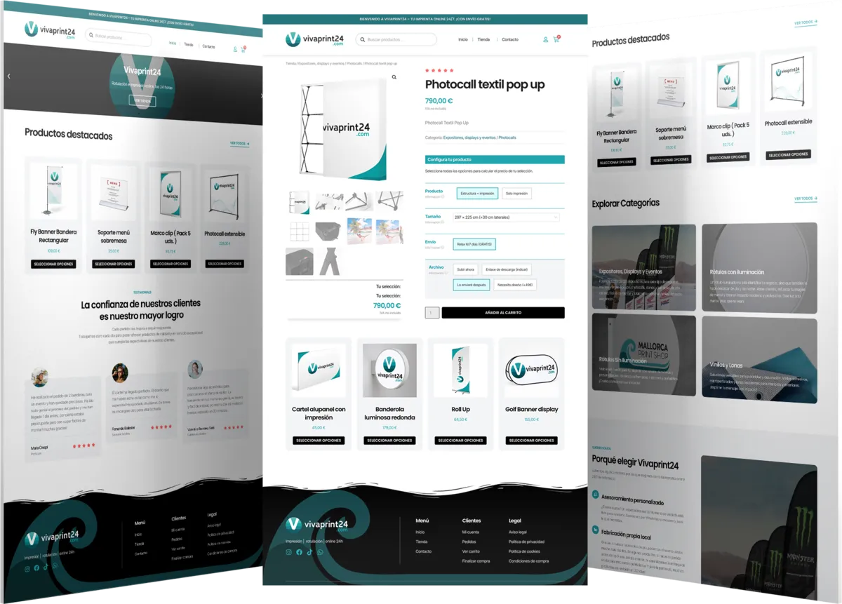 Pantallas del proyecto del proyecto web Viva Print 24