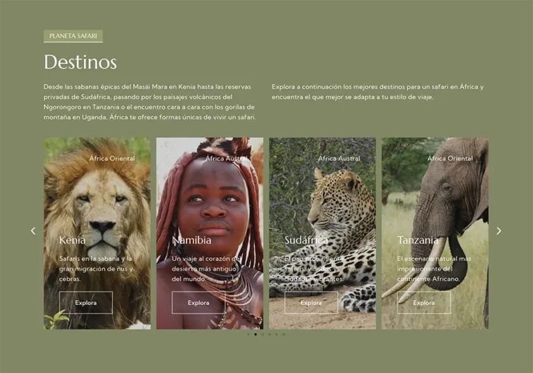 Detalle de interfaz del proyecto web Planeta Safari
