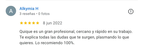 Testimonio de cliente del proyecto web Alkymia Restaurante