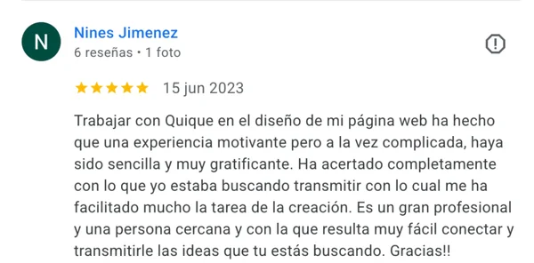 Testimonio de cliente del proyecto web Ángeles Jiménez Asesoría