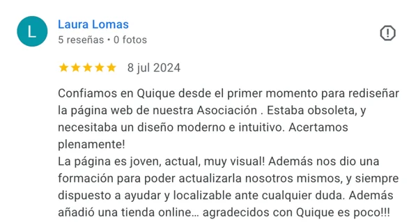 Testimonio de cliente del proyecto web Asociación Autismo Araya