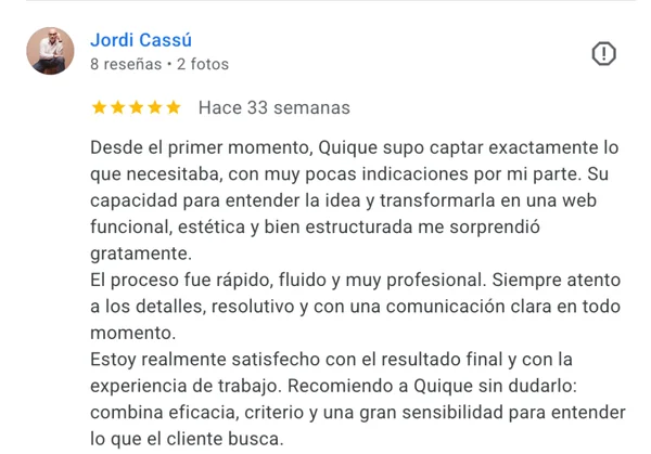 Testimonio de cliente del proyecto web Cassu Fotograf